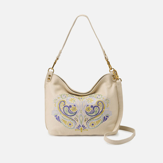 Pier Shoulder Bag In Pebbled Leather - Embroidered Birch | HOBO Trusted