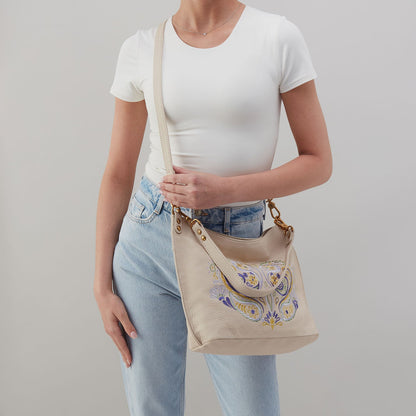 Pier Shoulder Bag In Pebbled Leather - Embroidered Birch | HOBO Trusted