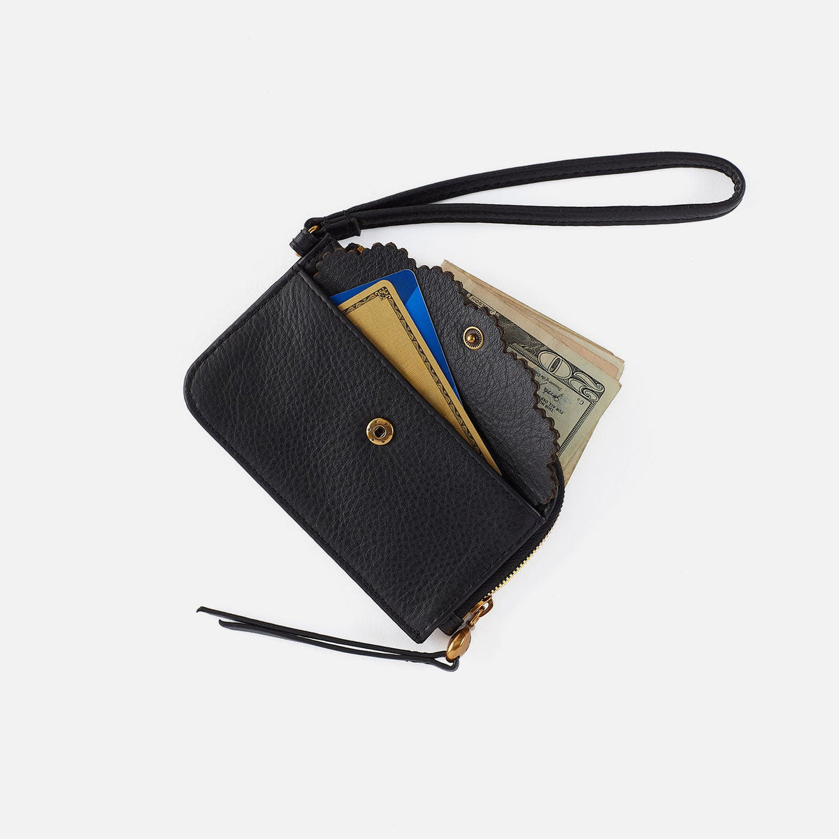 Tabby Card Wristlet In Pebbled Leather - Black | HOBO Best Seller