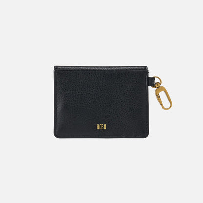 Tabby Flap Card Case In Pebbled Leather - Black | HOBO Essential