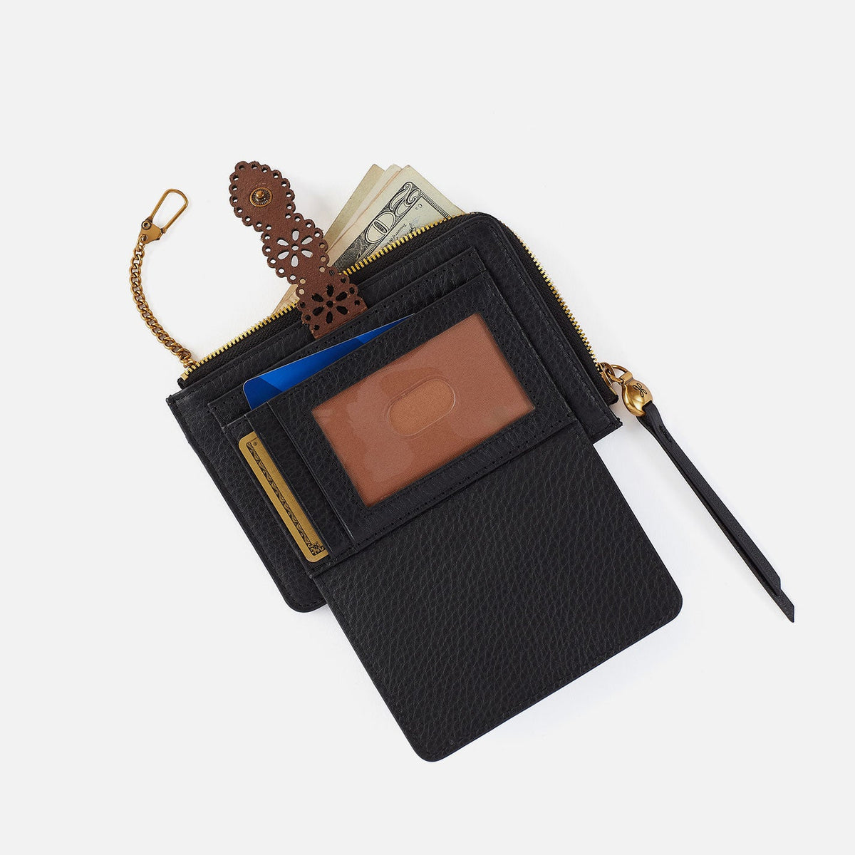 Tabby Zip Medium Wallet In Pebbled Leather - Black | HOBO Value